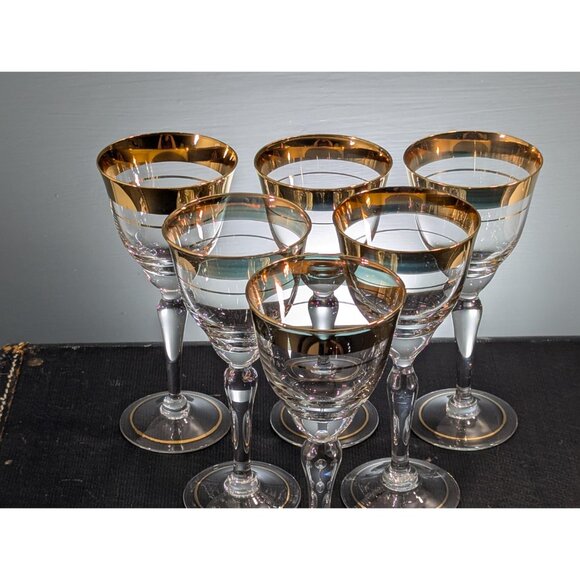 Dorothy Thorpe Golden Band DTC30 x 6 wine glasses, 22K Gold Rim Wine glasses Mid - Picture 4 of 8